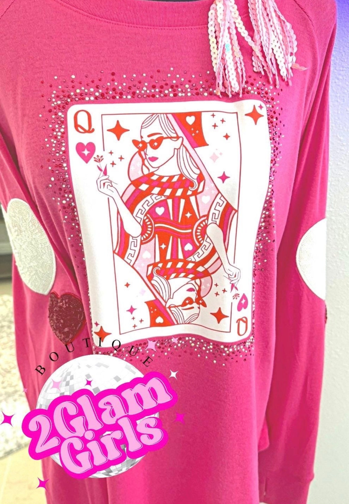 DTF print Ready to press Queen of Hearts Transfer with Rhinestones ~ DTF print ~ Valentine Print ~ Bling Transfer