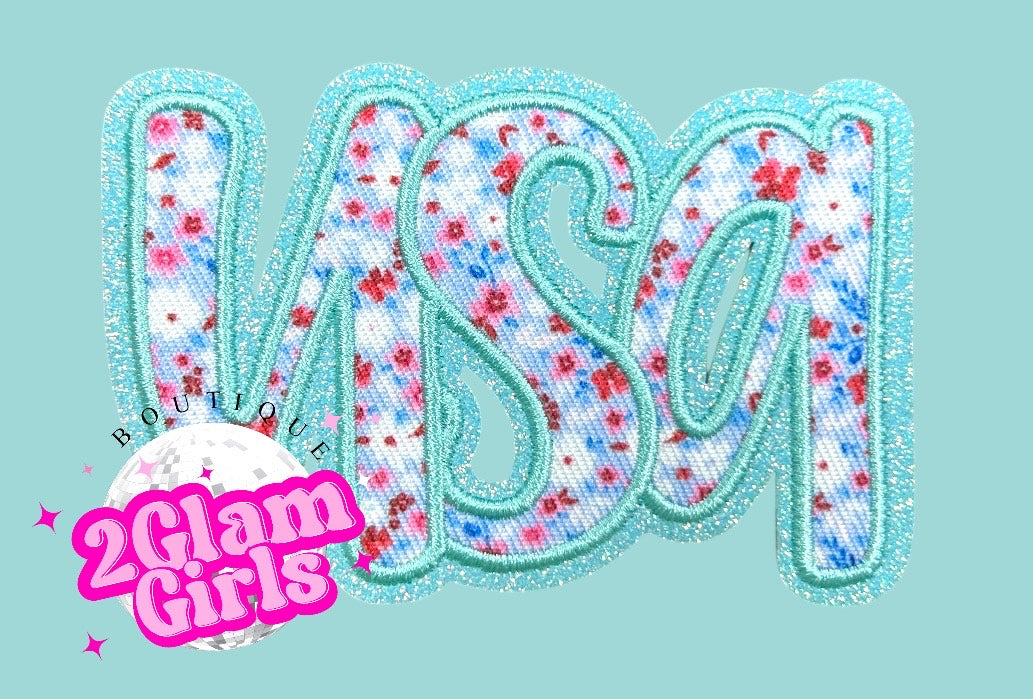 USA Floral and Glitter Patch ~ Iron on patch
