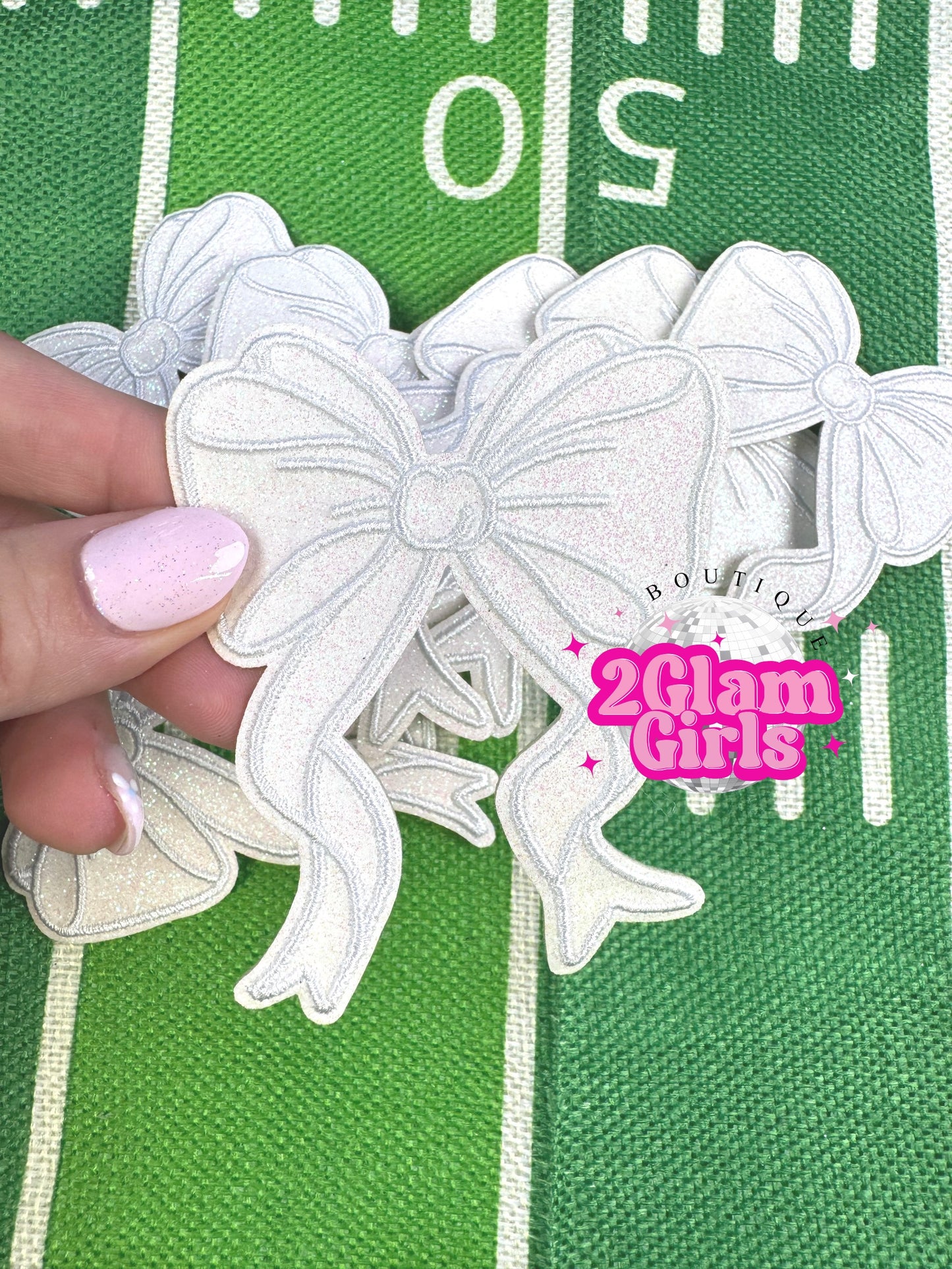 Mini White Glitter Bow