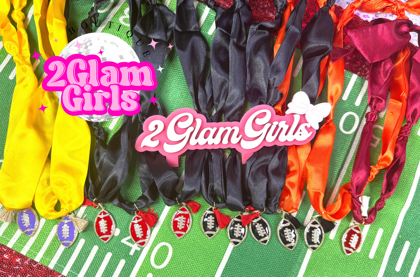 Football and Tassel charm silk necklaces