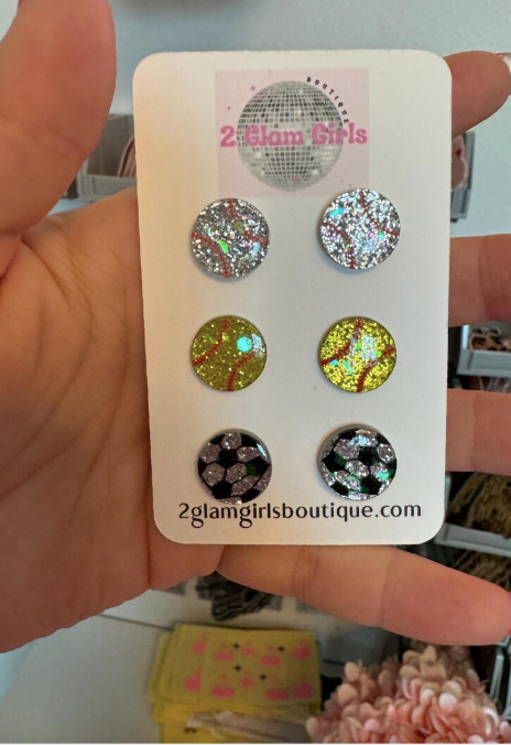 Sports stud Earrings ~ Resin Glitter Stud earrings ~ Soccer Earrings ~ Baseball Earrings ~ Softball Earrings ~ Volleyball Earrings