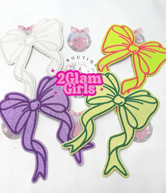 4 different color Glitter Side Bows for shirts ~ can be used for hats - iron on bows - Glitter bows