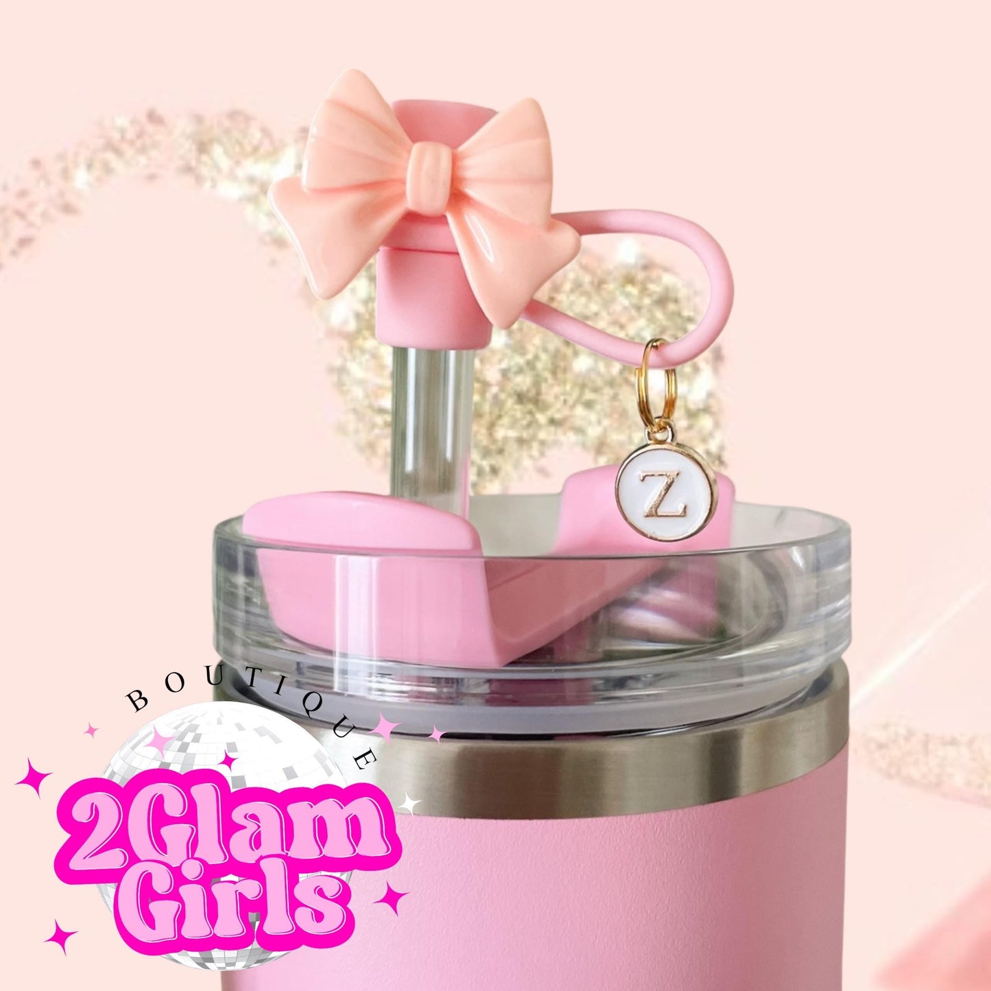 Tumbler Straw Topper ~ Initial Charm for Tumbler ~ Bow Straw Topper with Charm