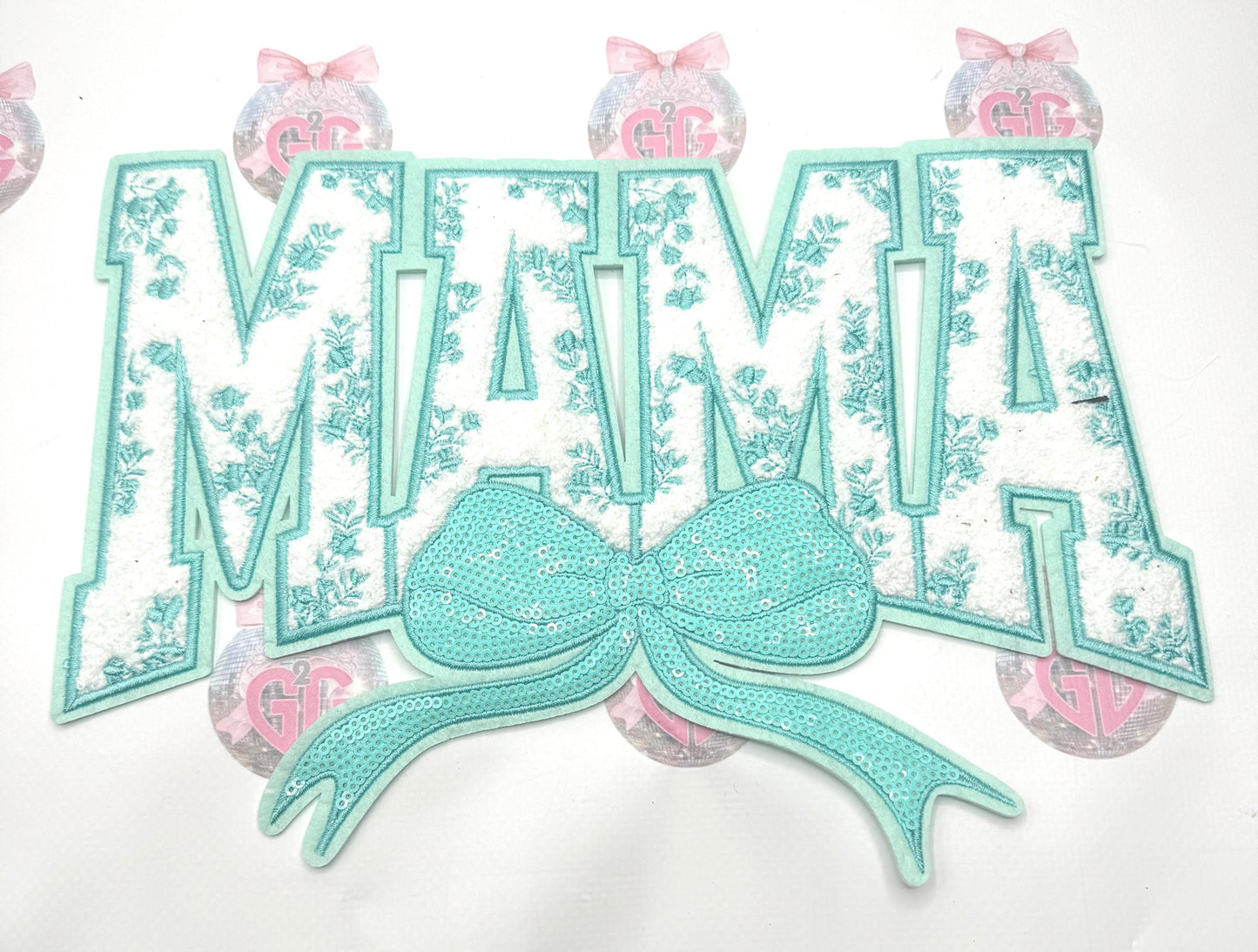 Mama Floral Shirt Patch~ Large Mama shirt iron on patch ~ sequin bow shirt patch