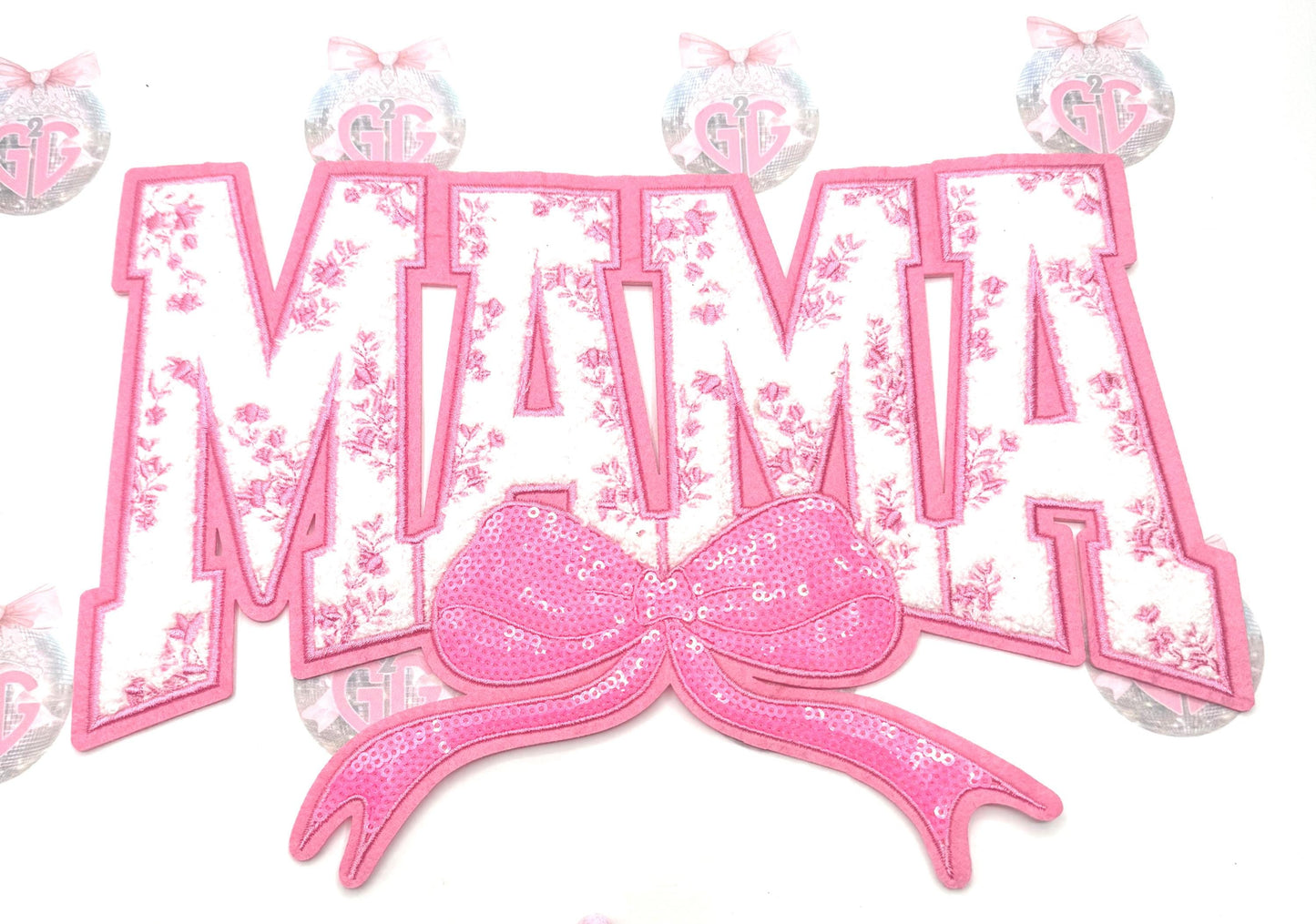 Mama Floral Shirt Patch~ Large Mama shirt iron on patch ~ sequin bow shirt patch