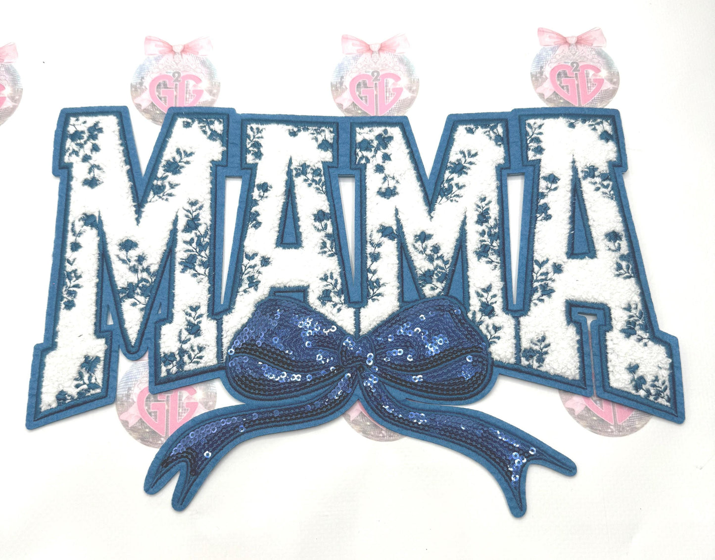 Mama Floral Shirt Patch~ Large Mama shirt iron on patch ~ sequin bow shirt patch