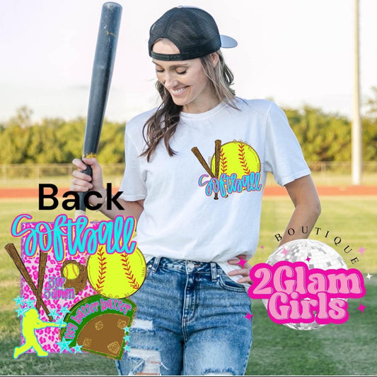 DTF print ready to press ~ Front and Back prints ~ Softball print ~ Girly Softball Print