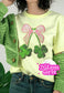 St Pattys shamrock and pink bow shirt patch ~ Sequin and glitter iron on patch ~ Coqette Bow patch