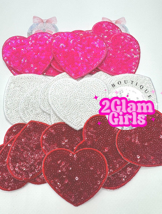 Large and Small Sequin Patches , Valentines patches , sequins hearts ~ iron on patches