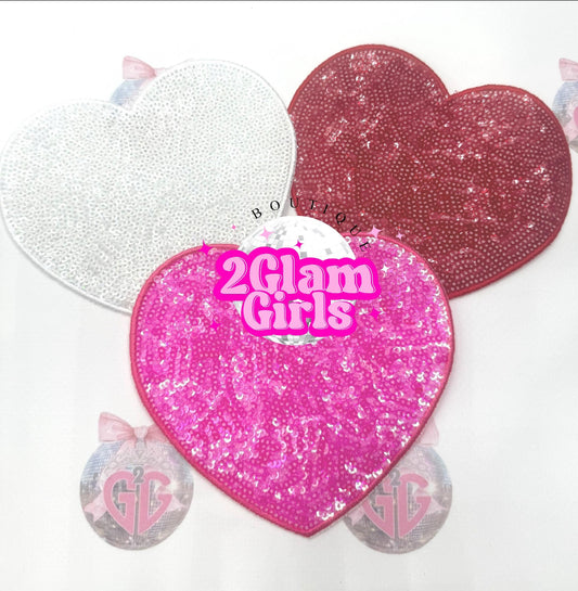 Large and Small Sequin Patches , Valentines patches , sequins hearts ~ iron on patches