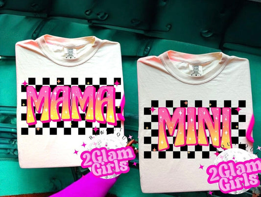DTF print Mama and Mini ready to press ~ Retro Mama and Mini ~ Checkered print