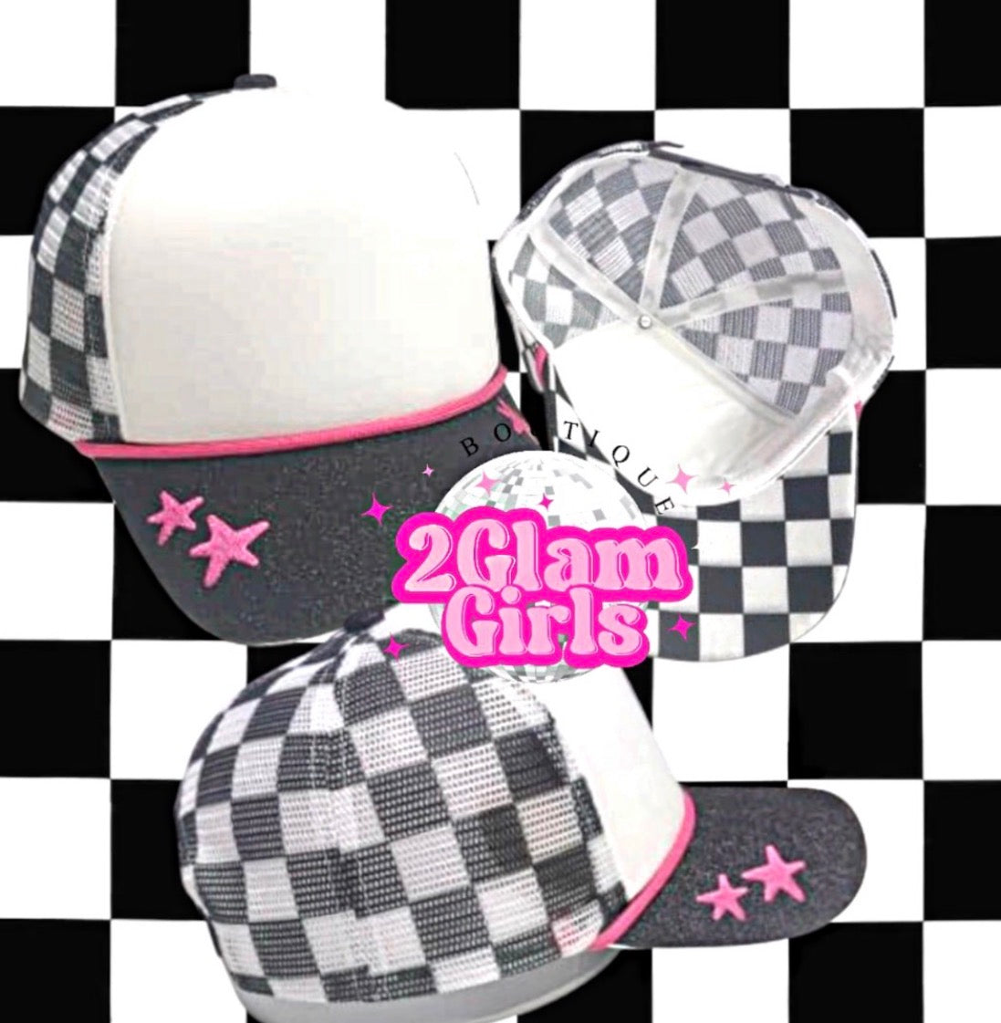 Exclusive 2GG Checkered Glitter brim Embroidered Star hat