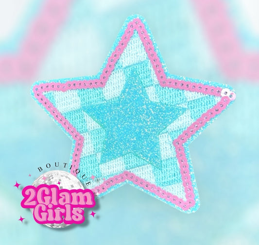 Stars blue and pink sequins
