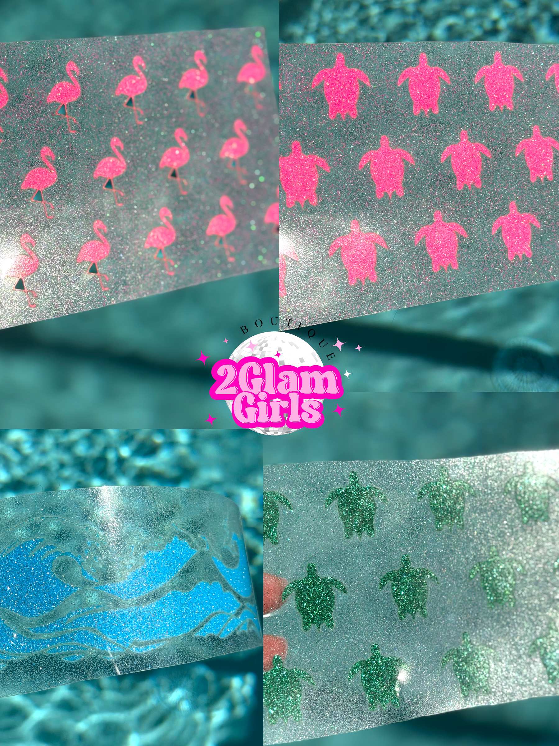 HTV Glitter hat Transfers ocean , turtles and flamingo