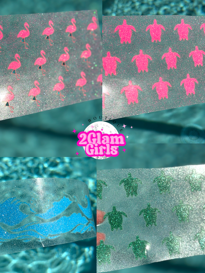 HTV Glitter hat Transfers ocean , turtles and flamingo