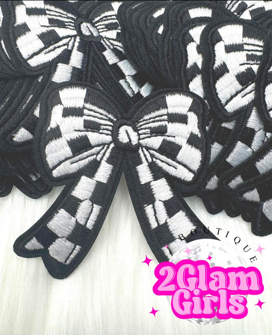 Trucker Hat Patch ~ Checkered Bows ~ Mint and Black Checkered iron on bows