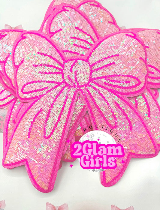Sequin Pink Bow for Tshirt, Sweatshirt ~ Iron on shirt Patch ~ Pink bow shirt Patch ~ coquette
