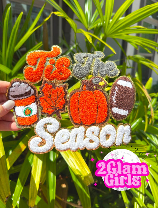 Tis the Season Pumpkin, Leaves, Coffee, Football Chenille Iron On Patch Fall Chenille Patch Autumn Football Iron On Patch