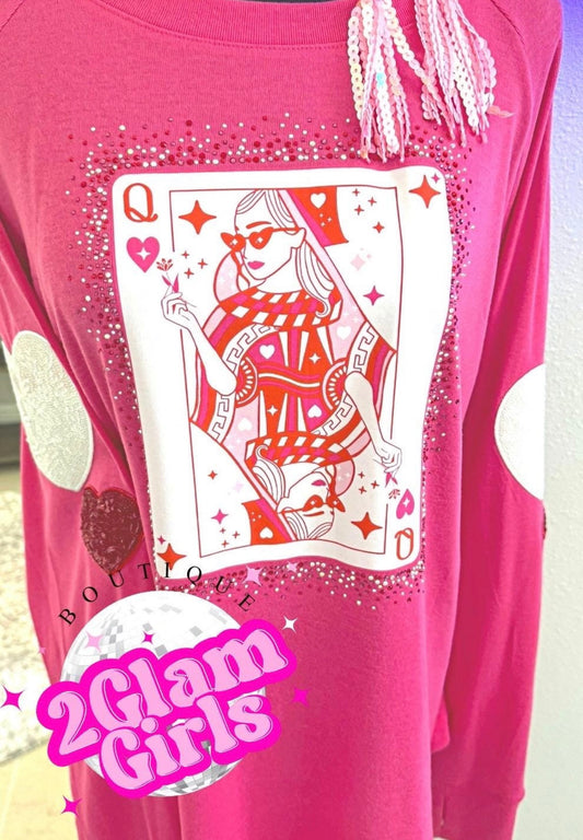DTF print Ready to press Queen of Hearts Transfer with Rhinestones ~ DTF print ~ Valentine Print ~ Bling Transfer