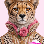 Leopard with pink rose