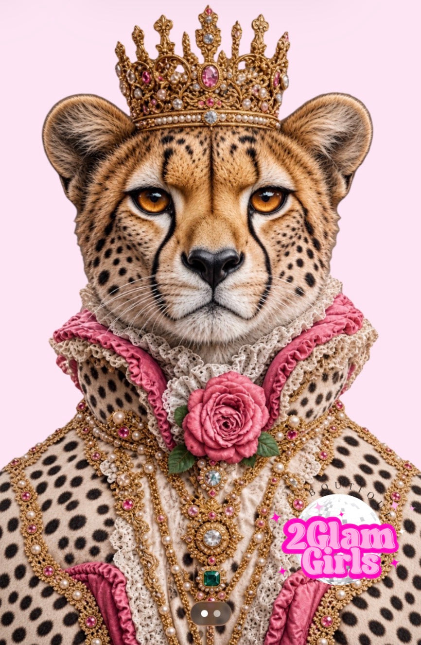 Leopard with pink rose