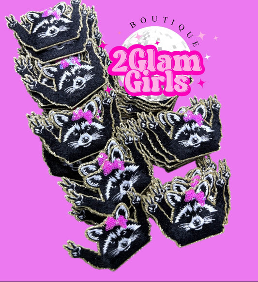 Pink bow raccoon patch