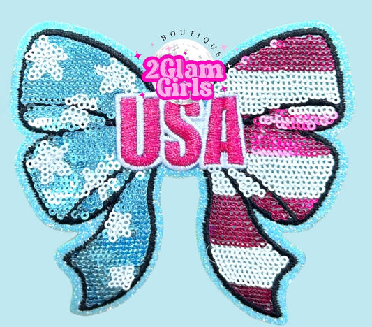 USA bow patch with Sequins ~ Bow Sequins Patch