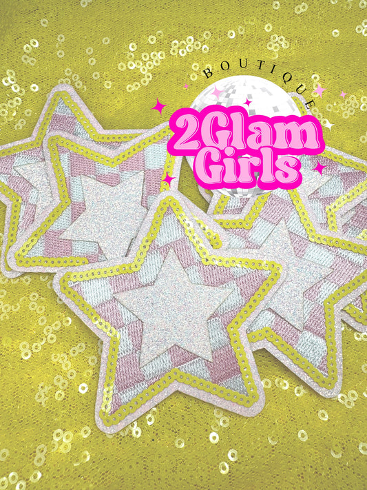 Pink Checkered Star with Yellow sequins