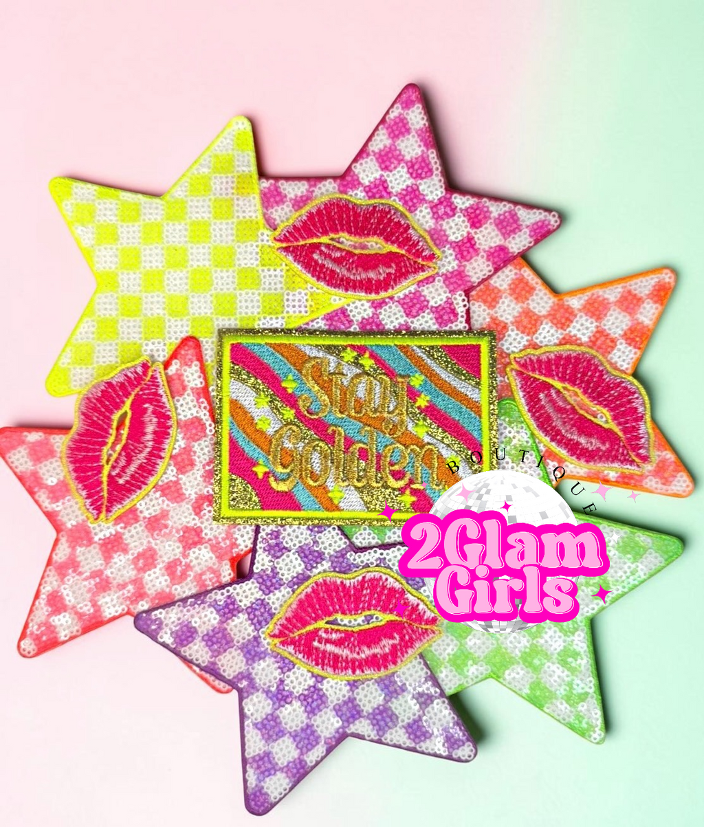 Neon lips and 5 inch check stars