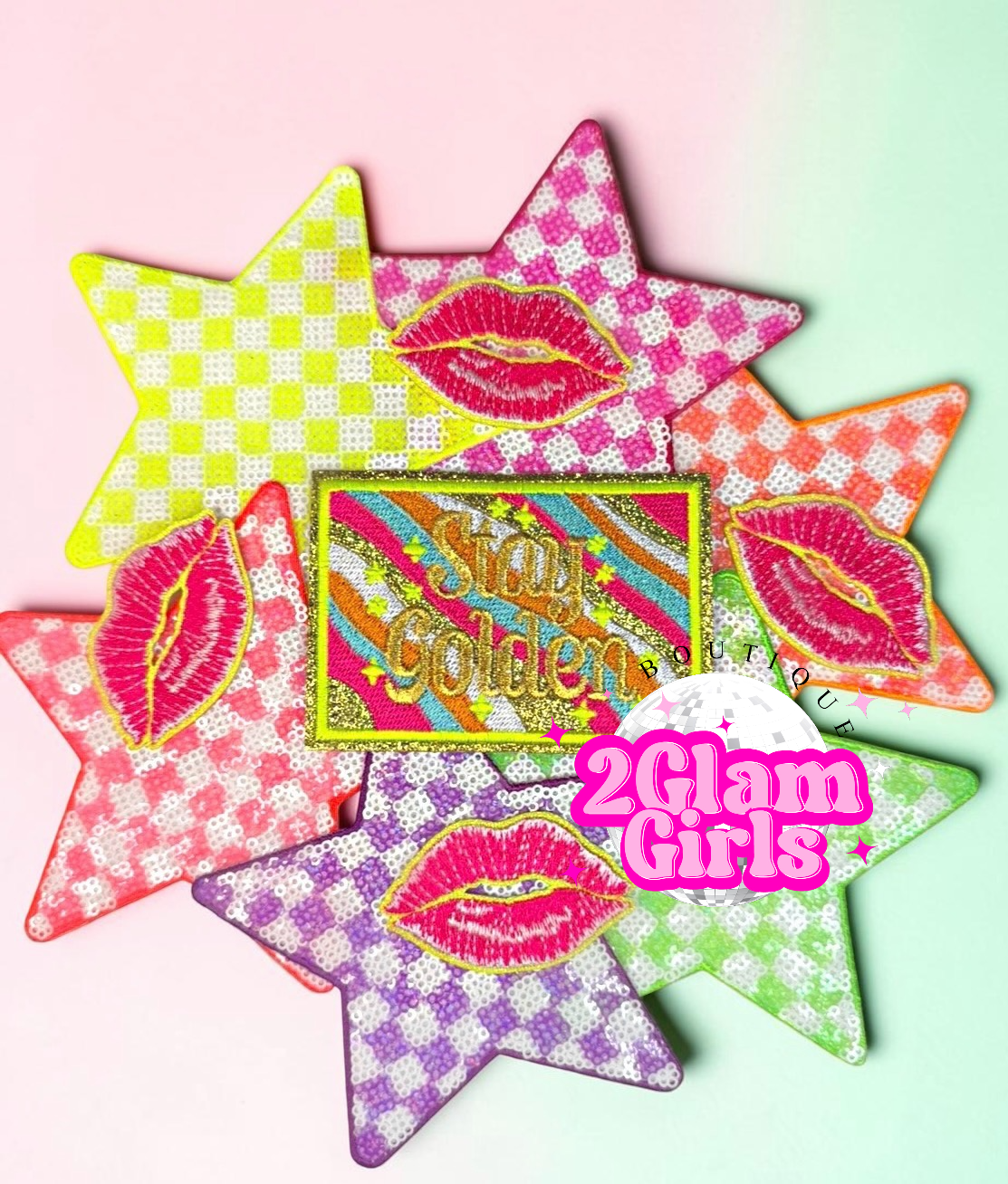 Neon lips and 5 inch check stars