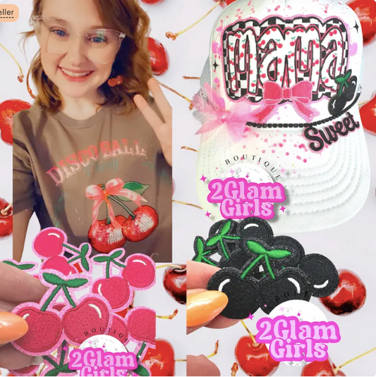 Ashlee Collection ~iron on Patches , htv transfers ~ glitter ~ cherries ~ fabulous, sweet