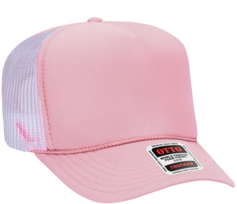 pink front white back trucker hat