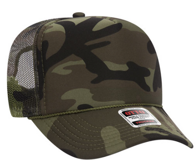 green and brown camo trucker hat