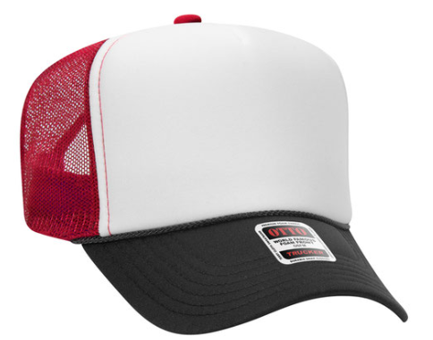 red/white/black trucker hat