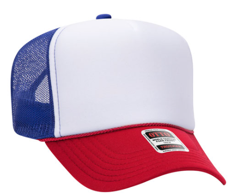 red/white/ royal blue trucker hat