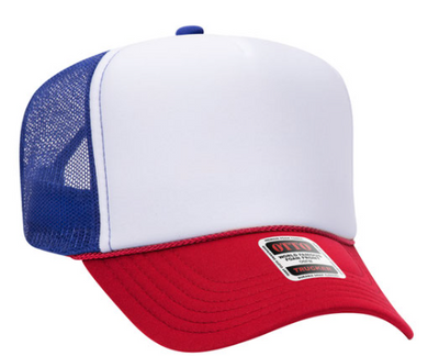 red/white/ royal blue trucker hat