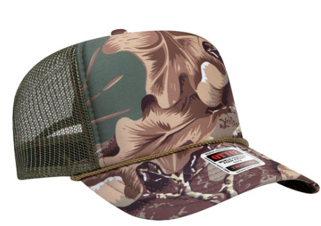 realistic camo with olive green back trucker hat