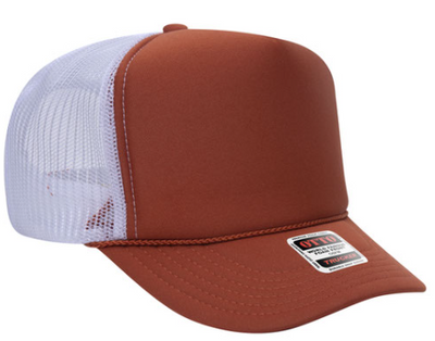 texas orange, white, texas orange split trucker hat