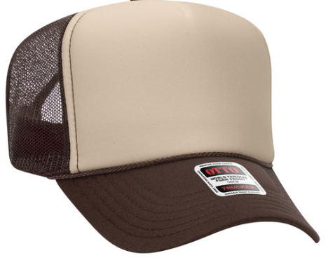brown, tan, brown trucker hat