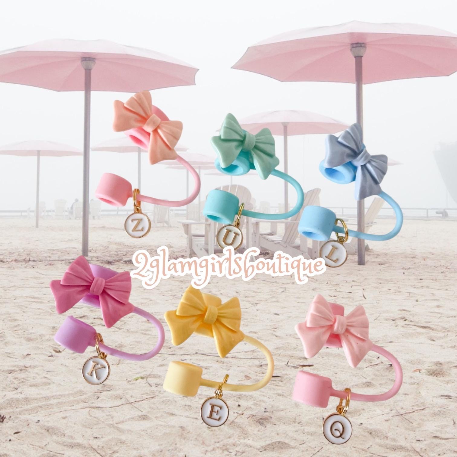 Tumbler Straw Topper ~ Initial Charm for Tumbler ~ Bow Straw Topper with Charm