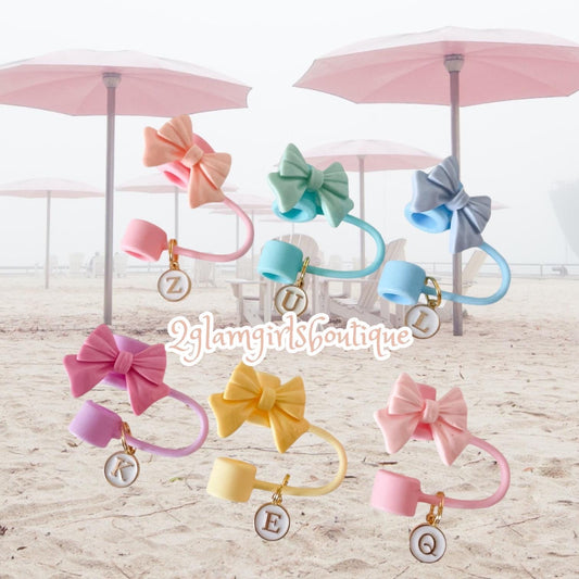 Tumbler Straw Topper ~ Initial Charm for Tumbler ~ Bow Straw Topper with Charm
