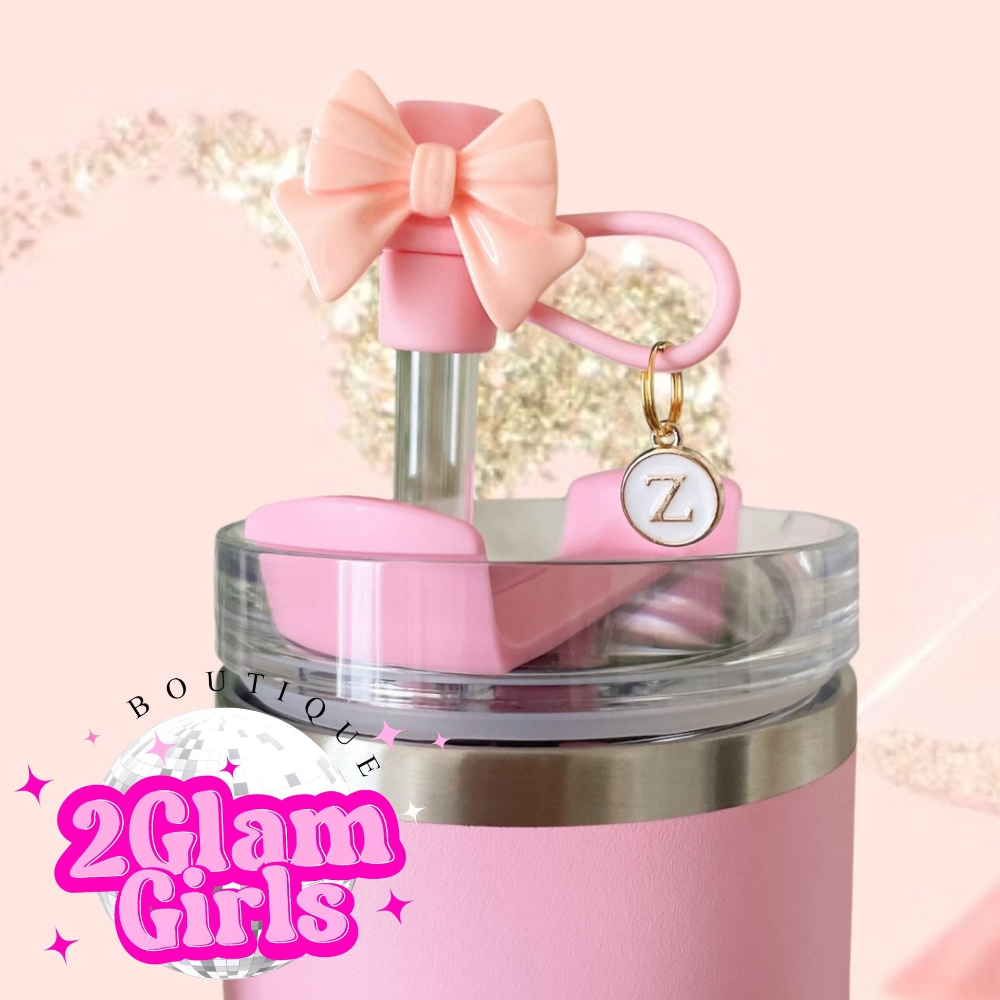 Tumbler Straw Topper ~ Initial Charm for Tumbler ~ Bow Straw Topper with Charm