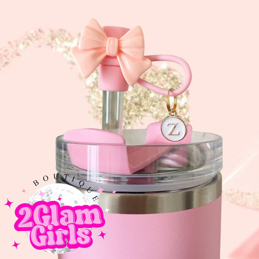 Tumbler Straw Topper ~ Initial Charm for Tumbler ~ Bow Straw Topper with Charm