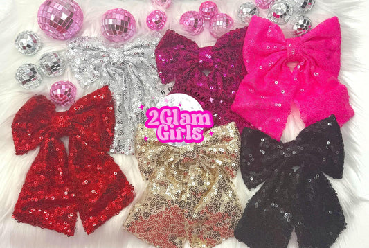 Sequin Bows Clip on ~ Holiday Bows ~ Sequin Holiday Bow