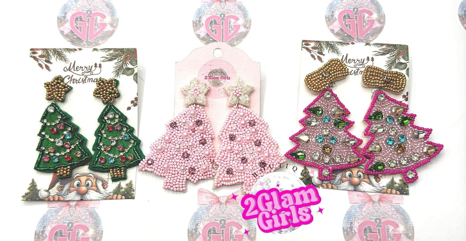 Earrings ~ 3 variations green pink and hot pink trim