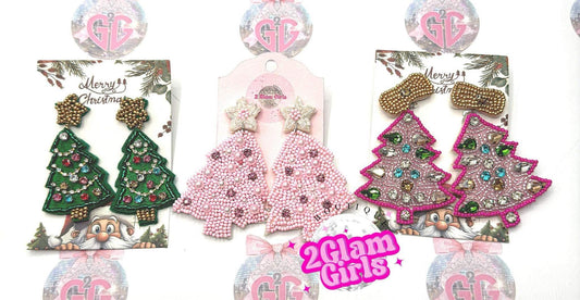 Earrings ~ 3 variations green pink and hot pink trim