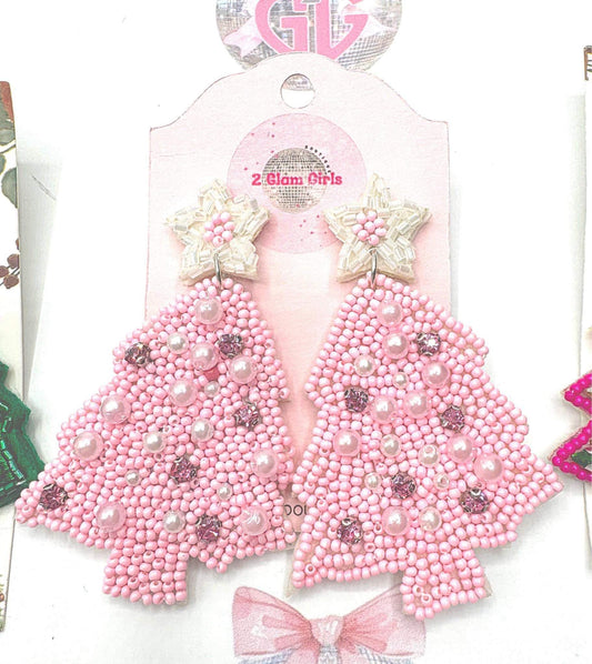 Earrings ~ 3 variations green pink and hot pink trim
