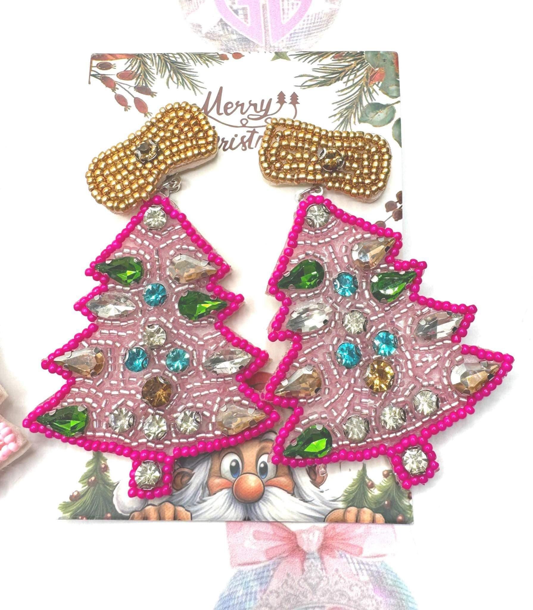 Earrings ~ 3 variations green pink and hot pink trim