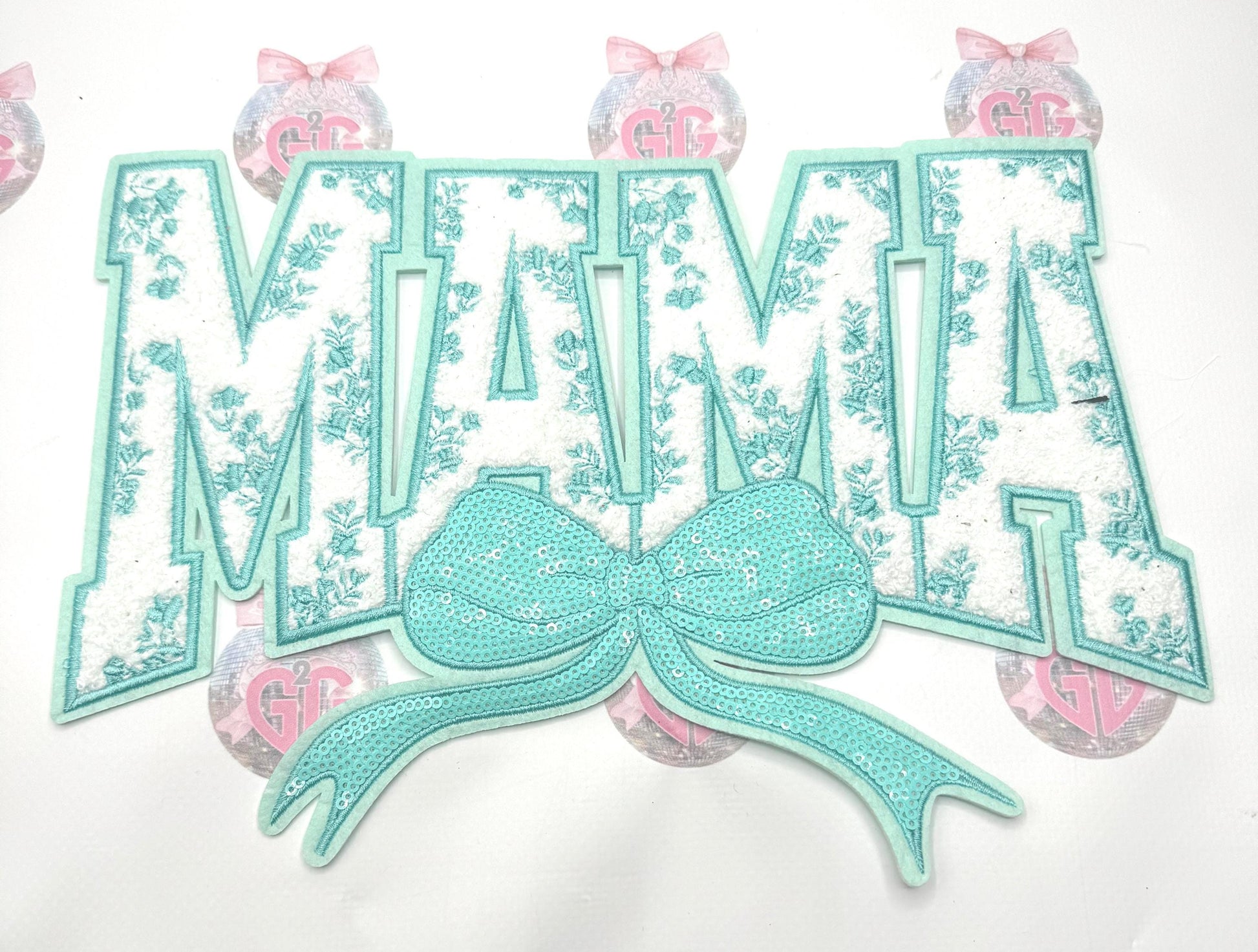 Mama Floral Shirt Patch~ Large Mama shirt iron on patch ~ sequin bow shirt patch