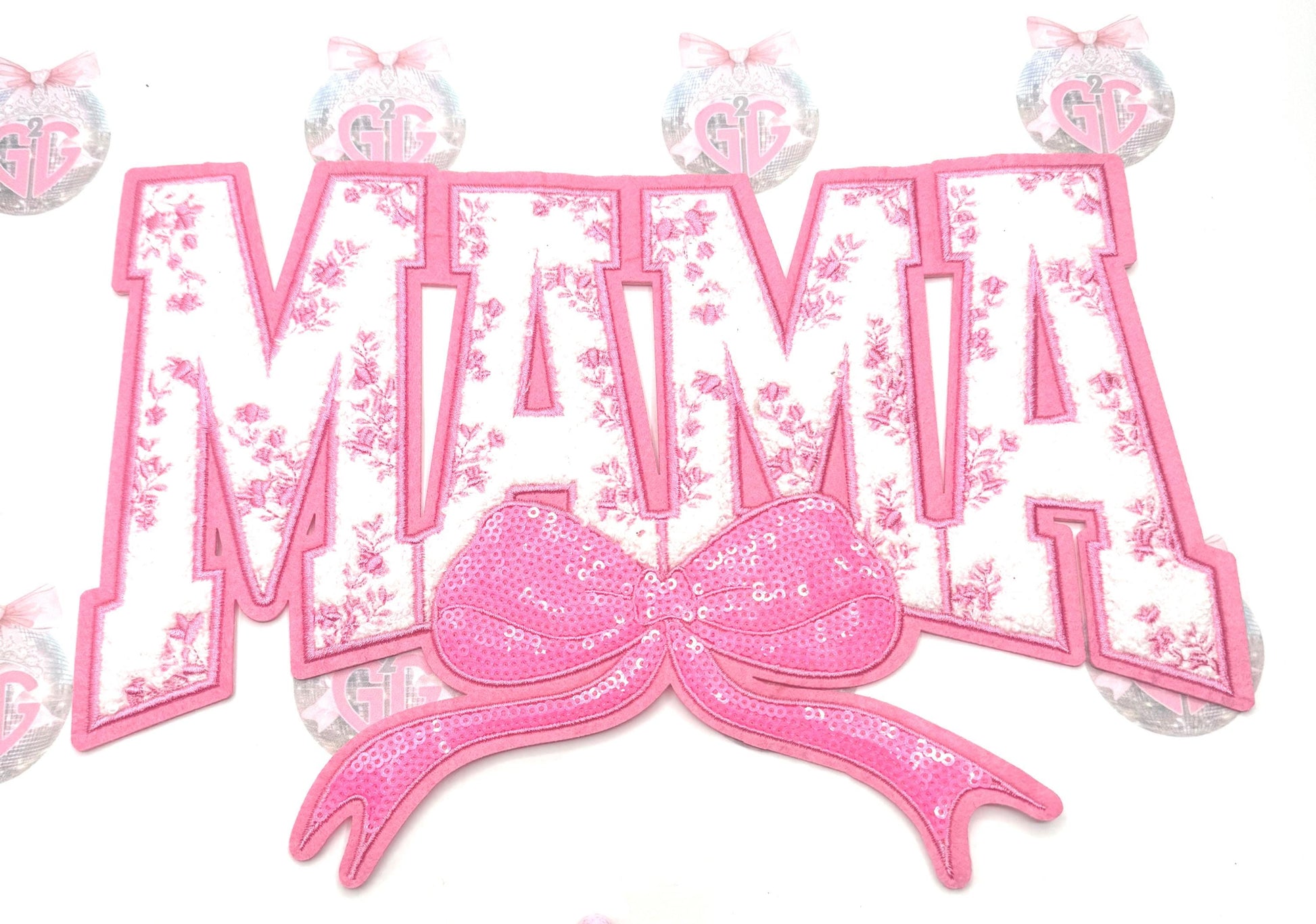 Mama Floral Shirt Patch~ Large Mama shirt iron on patch ~ sequin bow shirt patch